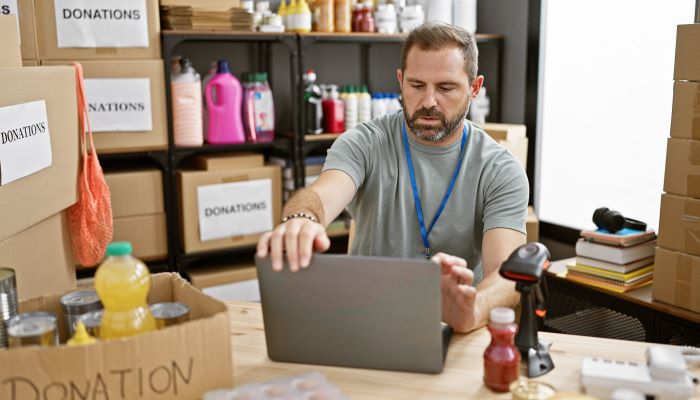 Man managing donations